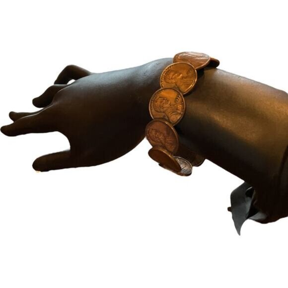 Vintage 1970-1980 Penny Coin Cuff Bracelet With Abraham Lincoln Design - Picture 1 of 5